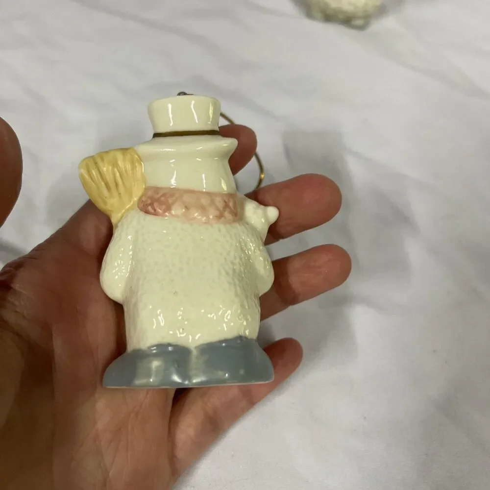 VTG Porcelain Christmas‎ SNOWMEN Ornaments Set Of 2 - D10